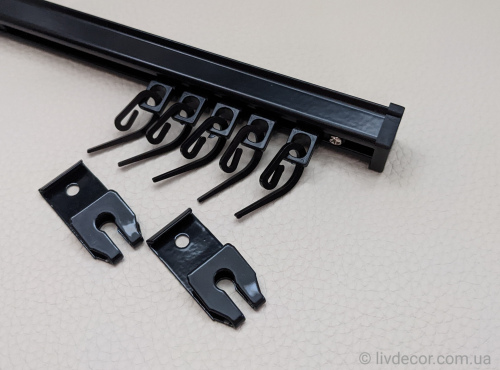 Карниз KS-1 чорний (1-ряд) з кронштейном "КЛІПСА" алюмінієвий (укомплектований)